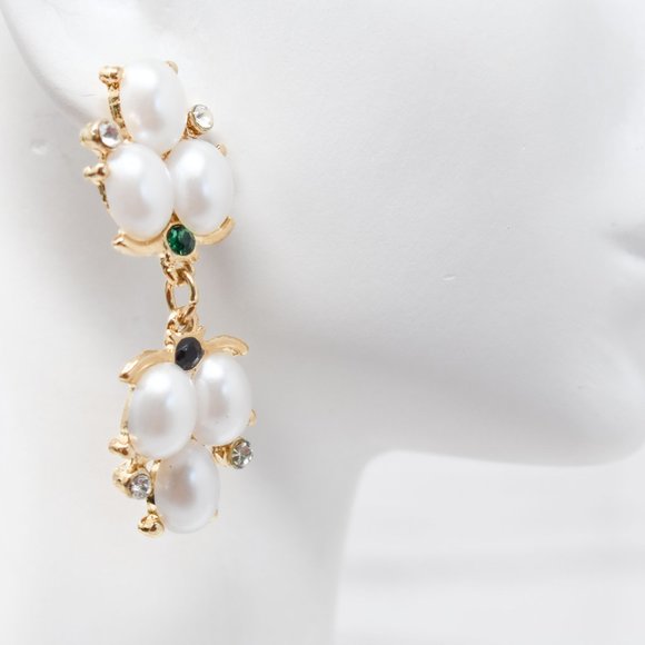 1.75" Drop Dangle Pearl Green/Dark Stone Earrings - Picture 11 of 13